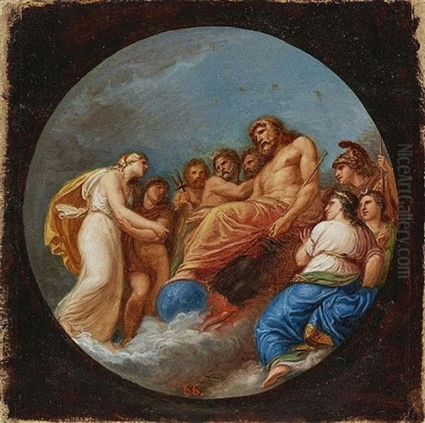 Apotheosis Of Psyche Psyche Accompanied By Mercury In Front Of Jupiter In Olympus Oil Painting by Andrea Appiani