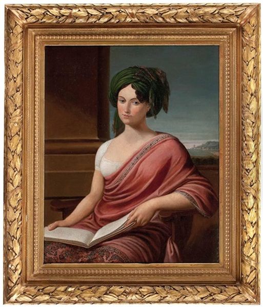 Sitz-portrait Einer Dame Mit Buch (lady Hamilton?) Vor Pfeiler Und Landschaftsausschnitt Oil Painting by Andrea Appiani