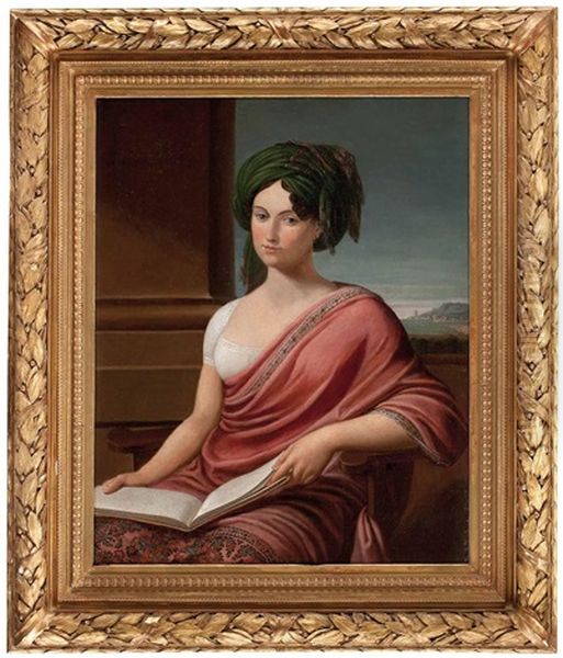 Portrait Einer Dame Mit Buch (lady Hamilton?) Vor Pfeiler Und Landschaftsausschnitt Oil Painting by Andrea Appiani