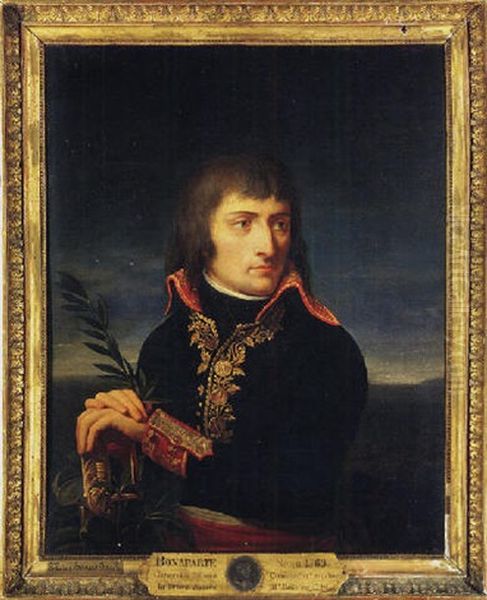 Portrait Of Napoleon Bonaparte, His Hands Resting On The Hilt Of A Sword, Before A Landscape Oil Painting by Andrea Appiani