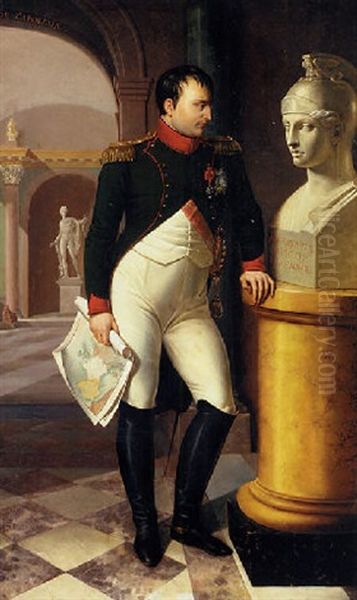 Portrait Of Napoleon Bonaparte, Emperor Of France, Contemplating A Bust Of Athena, A Map Of The Continent In Hand Oil Painting by Andrea Appiani