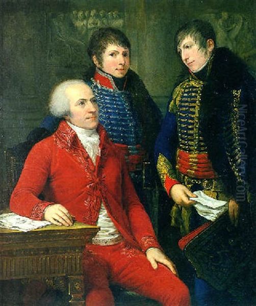 Portrait De Claude Petiet Et De Ses Deux Fils En Uniforme De L'armee Imperiale Oil Painting by Andrea Appiani