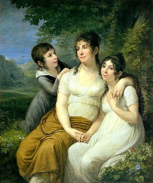 Portrait De Madame Petiet Sous Un Arbre Avec Sa Fille Et Son Fils Oil Painting by Andrea Appiani