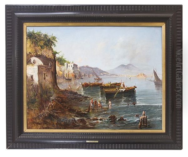 Pescatori A Posillipo Oil Painting by Giuseppe Aprea