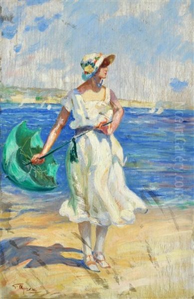 Passeggiata In Spiaggia Oil Painting by Giuseppe Aprea