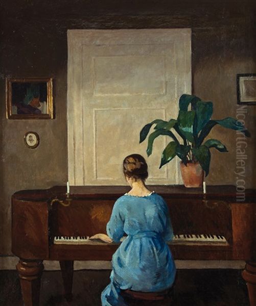 Lezione Di Piano Oil Painting by Giuseppe Aprea