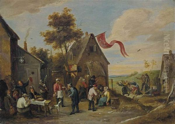 The Kermesse Of Saint George With Peasants Feasting Before An Inn Oil Painting by Thomas Van Apshoven