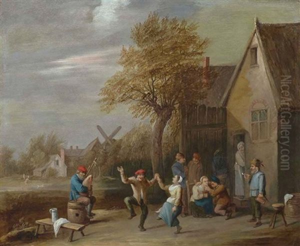 Peasants Carousing Before A Tavern Oil Painting by Thomas Van Apshoven