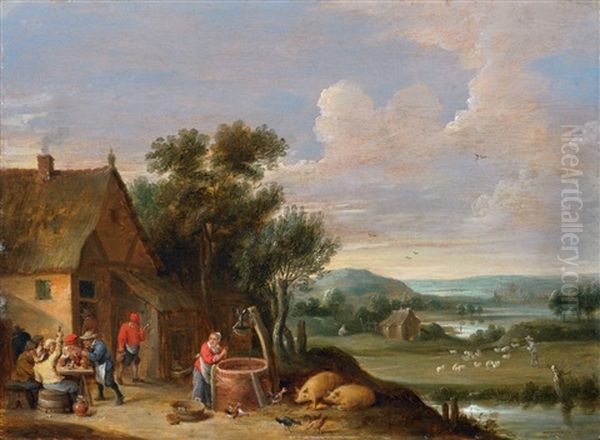 Landscape With A Farmstead Oil Painting by Thomas Van Apshoven