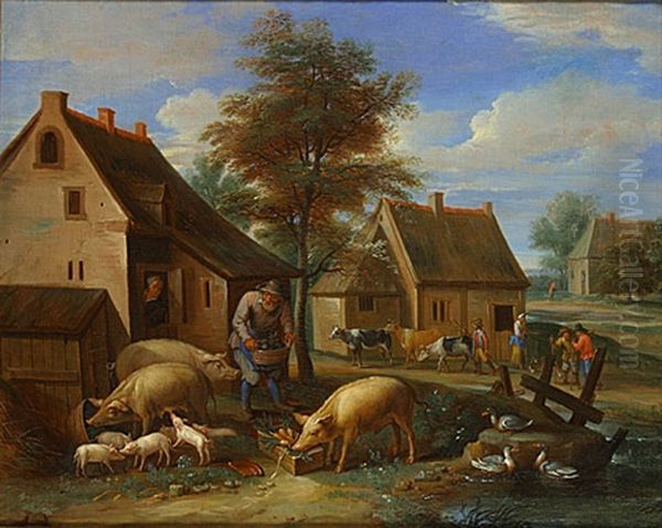 Rond De Boerderij (autour De La Ferme) Oil Painting by Thomas Van Apshoven