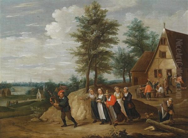 Landschaft Mit Einem Musikanten, Dem Einige Frauen Folgen Oil Painting by Thomas Van Apshoven