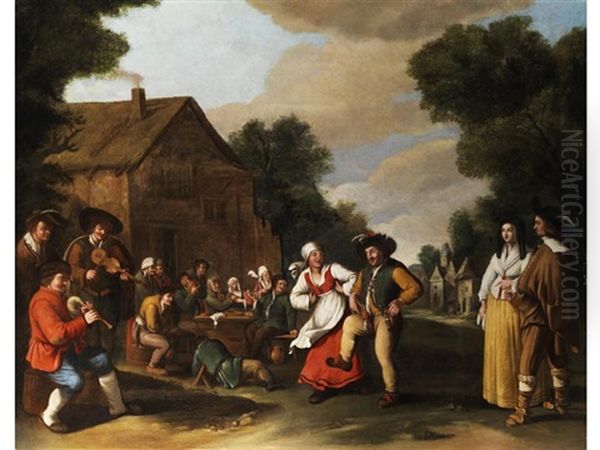 Landliches Fest Mit Tanzendem Bauernpaar Oil Painting by Thomas Van Apshoven