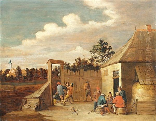 Im Hof Eines Alten Anwesens Zechende Und Pfeife Rauchende Bauern Oil Painting by Thomas Van Apshoven