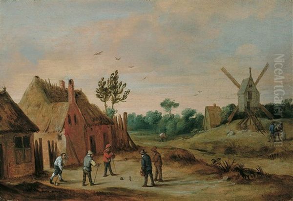 Dorflandschaft Mit Kolfspielenden Bauern Oil Painting by Thomas Van Apshoven