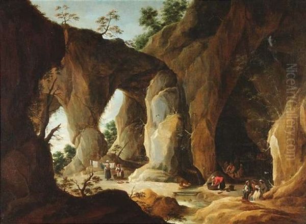 Zigeunerlager In Einer Grotte Oil Painting by Thomas Van Apshoven