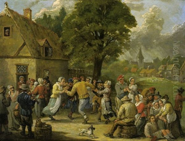 Tanzende Bauern Vor Einem Wirtshaus Oil Painting by Thomas Van Apshoven