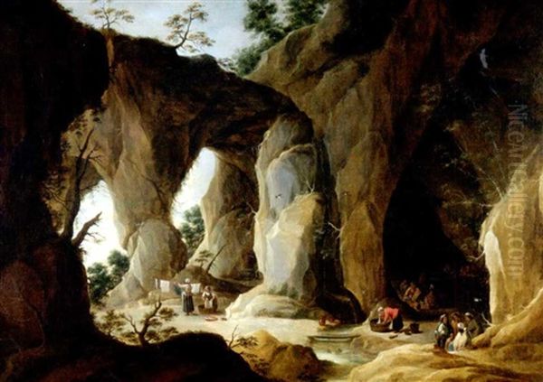 Zigeunerlager In Einer Grotte Oil Painting by Thomas Van Apshoven