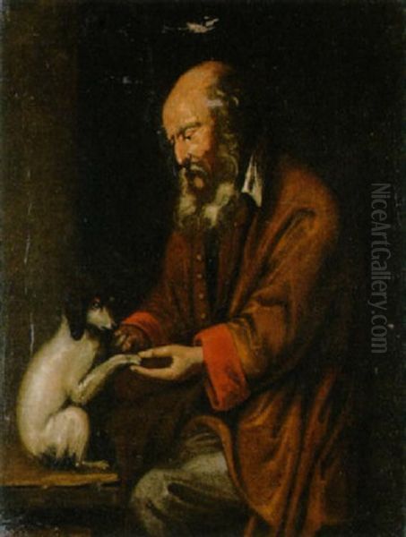 Ein Alter Mann Spielt Mir Einem Hund Oil Painting by Thomas Van Apshoven