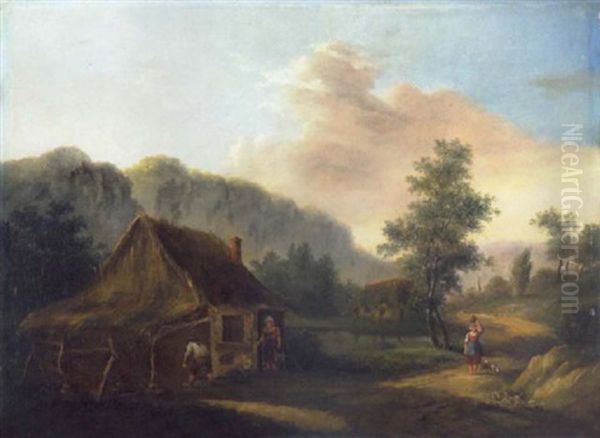 Paysans Pres D'une Chaumiere Oil Painting by Thomas Van Apshoven