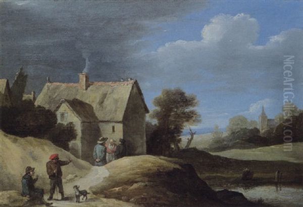 Villageois Pres D'une Maison, Sous Un Ciel Tourmente Oil Painting by Thomas Van Apshoven