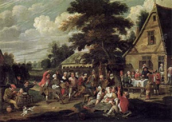 Feiernde Bauern Vor Einem Dorfgasthaus Oil Painting by Thomas Van Apshoven