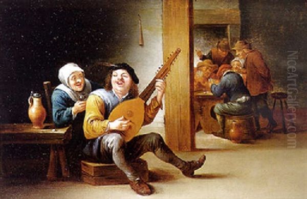 Interieur D'auberge Avec Musicien Et Joueurs De Cartes Oil Painting by Thomas Van Apshoven