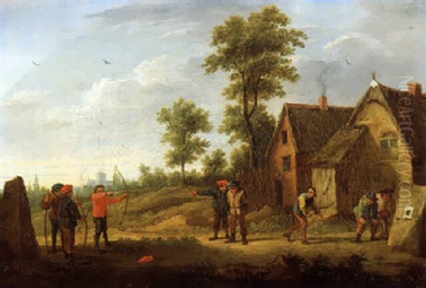 Acht Manner Beim Bogenschiessen Vor Einem Dorf Oil Painting by Thomas Van Apshoven