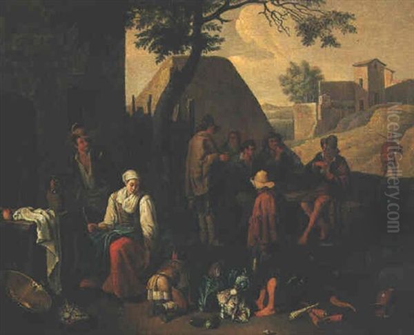 Scene Paysanne Avec Retour Du Marche Oil Painting by Thomas Van Apshoven