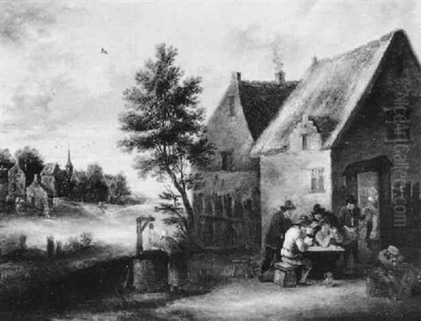 Kartenspielende Bauern In Einem Dorf Oil Painting by Thomas Van Apshoven