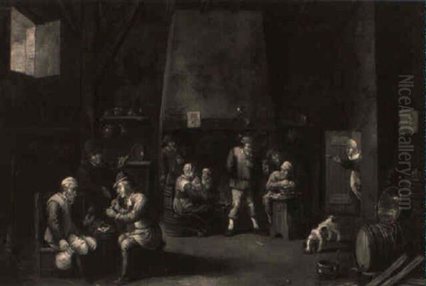 Peasants Merrymakinng Outside An Inn Oil Painting by Thomas Van Apshoven