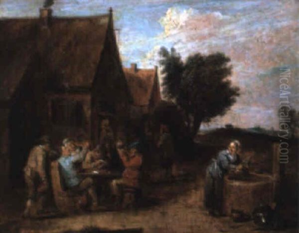 Buveurs A L'exterieur D'une Auberge Oil Painting by Thomas Van Apshoven