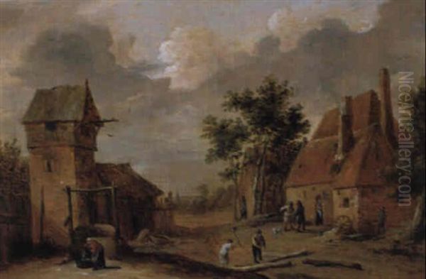 Ein Flandrisches Dorf Mit Bauern Bei Der Arbeit Oil Painting by Thomas Van Apshoven