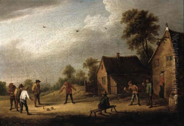 Kegelspielende Bauern Auf Einem Dorfplatz Oil Painting by Thomas Van Apshoven