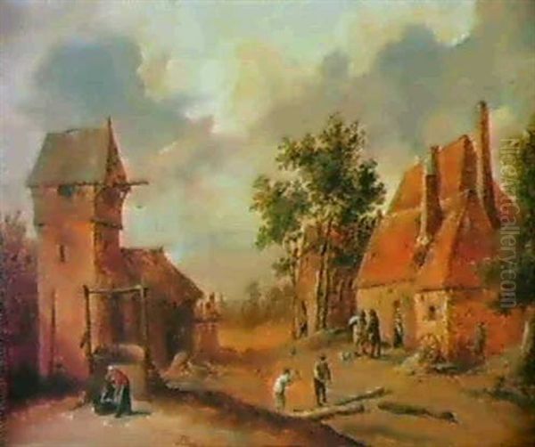 Eine Dorfstrasse Mit Bauern. by Thomas Van Apshoven