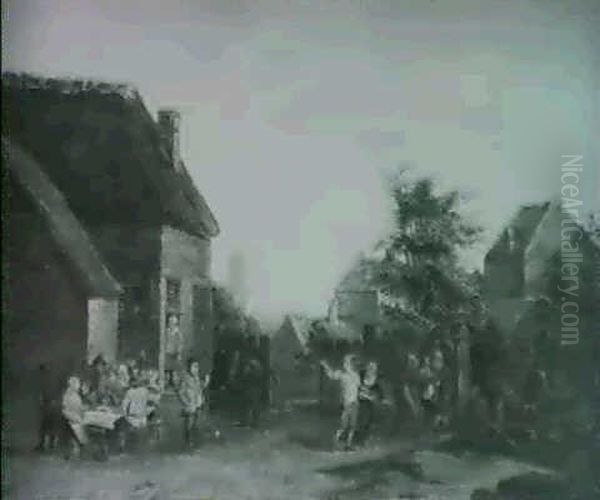 Peasants Outside A Tavern Oil Painting by Thomas Van Apshoven