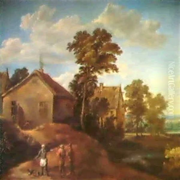 Ein Flamisches Dorf Mit Drei Bauern Oil Painting by Thomas Van Apshoven