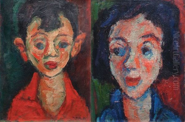 A Boy; A Girl (double-sided) Oil Painting by Chaim Atar Aptekar