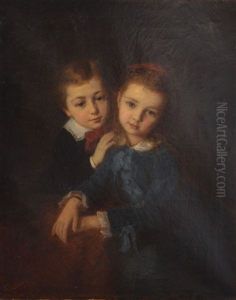 Frere Et Soeur Oil Painting by Edouard D' Apvril