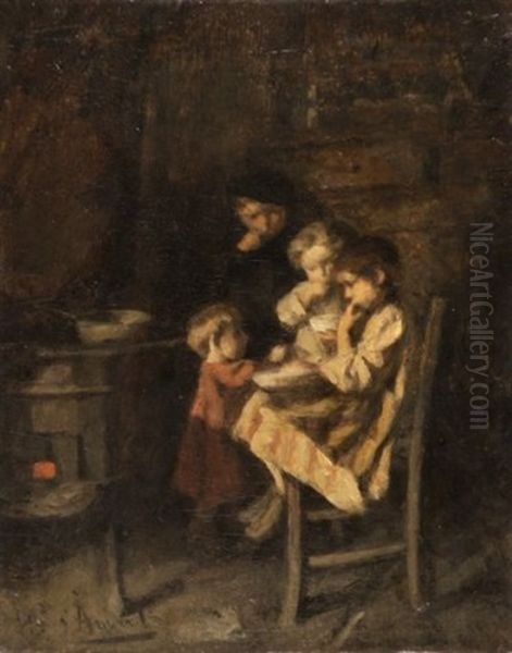 Le Gouter Des Enfants Oil Painting by Edouard D' Apvril