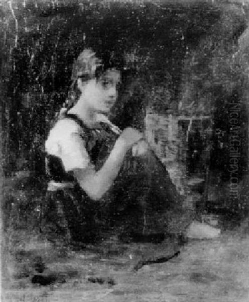 Petite Fille Assise Oil Painting by Edouard D' Apvril