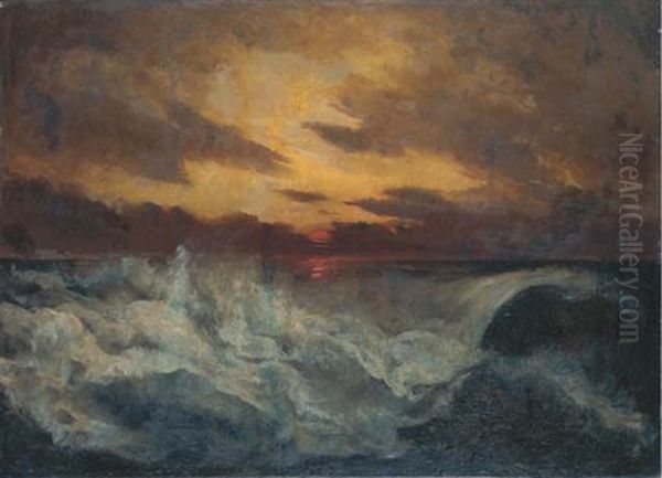 Tramonto Sul Mare In Burrasca Oil Painting by Louis d' Aquila de Bourbon