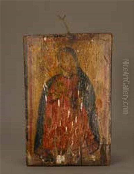 Retablo Of Woman Oil Painting by Jose Rafeal Aragon