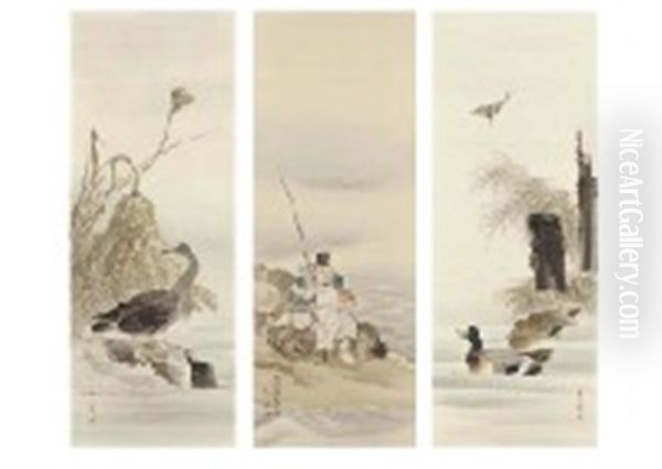 Autumn, Ebisu, Wild Goose (3 Works) Oil Painting by Kampo Araki