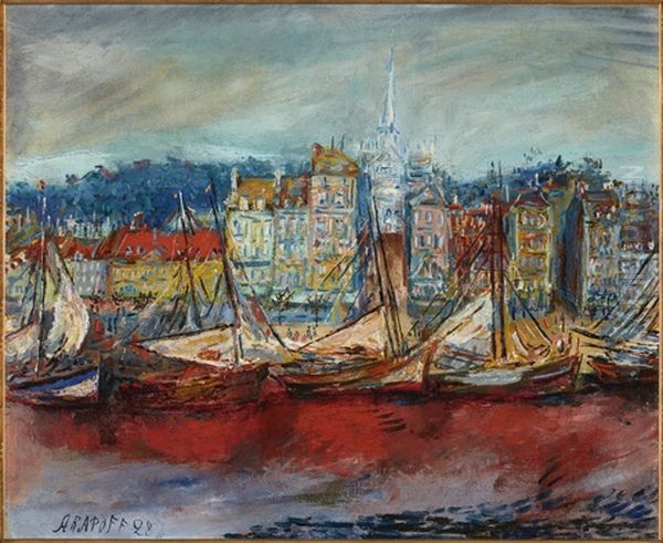 Moored Boats Oil Painting by Alexis Paul Arapov