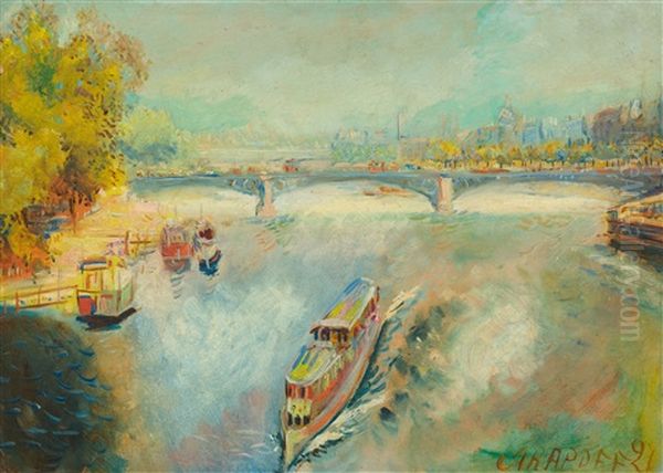 Bateau Sur La Seine Oil Painting by Alexis Paul Arapov