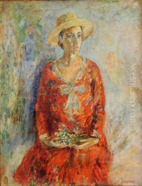 Portrait De Jeune Femme Au Chapeau Oil Painting by Alexis Paul Arapov