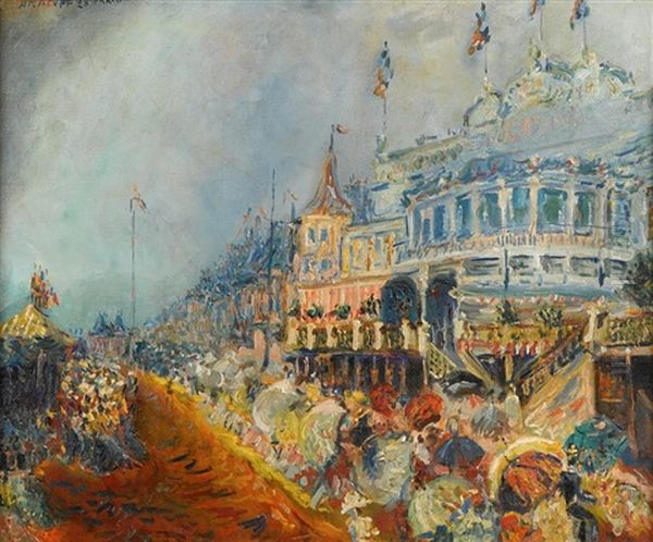 Figures Along The Promenade Oil Painting by Alexis Paul Arapov