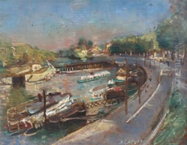 Bateaux Au Port Oil Painting by Alexis Paul Arapov