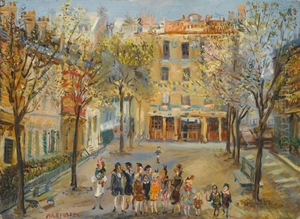 Sunday In Paris (les Ecoliers) Oil Painting by Alexis Paul Arapov