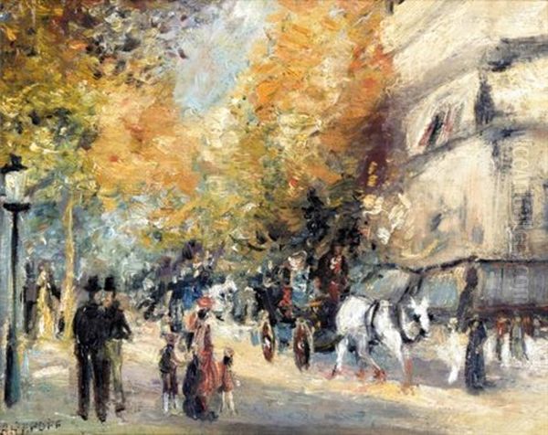 The Grands Boulevards, Paris Oil Painting by Alexis Paul Arapov